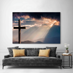 Elegant Christian Cross Canvas Print, Sunrise Mountain Art, Jesus Christ Poster,<b>WRAPPED</b> CANVAS - Product Image 3
