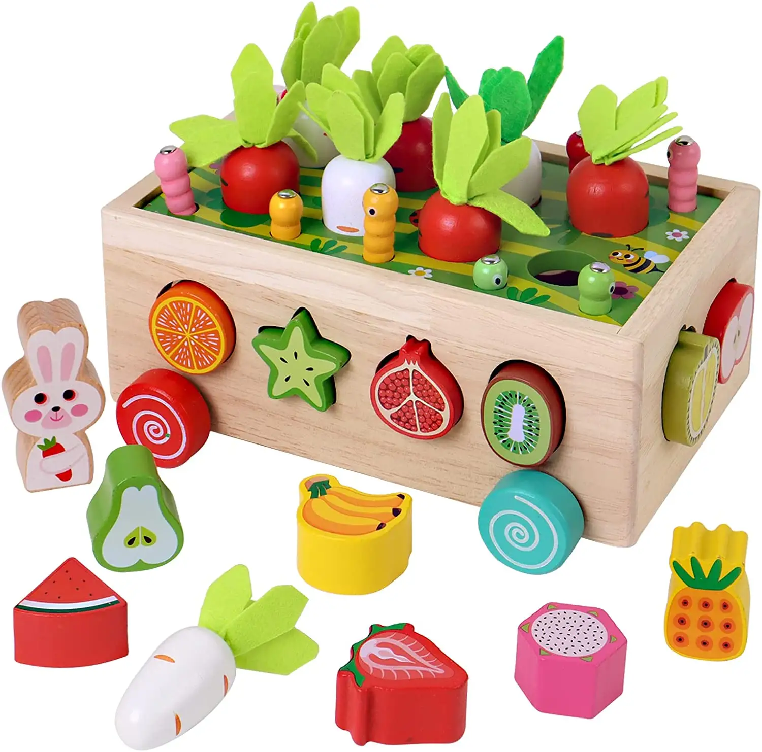 TT Trending Products Wooden Shape Sorter Puzzle Toy Children Education Shape Sorter Building Toys Carrot Harvest Game Wooden Toy