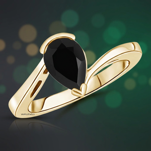 Bague de fiançailles de luxe pour femme en or jaune avec diamant noir naturel taille poire, or 10K 14K 18K, argent 925 935 - Product Image 1