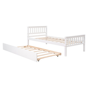 White Solid Wood <b>Kids</b> Bed With <b>Storage</b> Drawer And Guardrails Single Size Bedroom Furniture For Children - Product Image 3