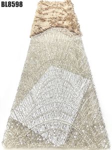 골드 웨딩 드레스 메쉬 원단 100% 폴리에스터 통기성 봄 여름 고급 모던 스트라이프 비즈 튜브 스팽글 - Product Image 1