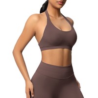 Soutien-gorge de sport côtelé à col halter sans couture pour femme, idéal pour le yoga et le fitness, personnalisable avec logo, marque privée, 28 couleurs, OEM 50 pièces