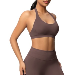 Sujetador Deportivo con Cuello Halter y Tejido Acanalado, Top de Yoga sin Costuras para Mujer, Ropa de Gimnasio, Logotipo Personalizado, Marca Privada, 28 Colores, OEM, 50 Piezas - Product Image 5