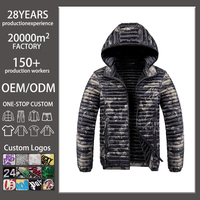 Veste matelassée noire camouflage pour homme, chaude pour l'hiver, 100% nylon, avec capuche amovible, pour le style décontracté en plein air et streetwear