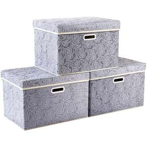 Collapsible Storage Boxes with Lids Fabric Decorative Storage <b>Bins</b> Cubes Organizer Containers Baskets with Cover Handles - Product Image 1