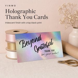 Biglietto di ringraziamento olografico personalizzato, biglietto in carta iridescente lucida a strati, biglietto di auguri fustellato a forma personalizzata con stampa del logo - Product Image 1