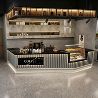 Comptoirs de bar à café/thé boba/boissons pour centres commerciaux, équipés d'éclairage LED durable, personnalisables, écologiques, en acier inoxydable et en bois