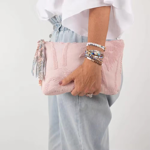 Jakarlı Havlu Kumaş El Çantası Portföy Çanta Moda Toptan Fermuarlı Kapatmalı Kozmetik Makyaj Çantası - Product Image 4