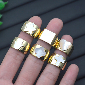 Hợp thời trang 18K mạ vàng tự nhiên vỏ màu trắng nhẫn cho phụ nữ đơn giản sao tim vuông chữ thập <span class=keywords><strong>Palm</strong></span> Hình dạng ngón tay vòng điều chỉnh kích thước - Product Image 1