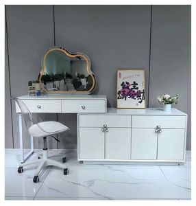 Modern Makeup <b>Vanity</b> <b>Table</b> with Lighted <b>Mirror</b> White Storage Desk for Bedroom Furniture - Product Image 1