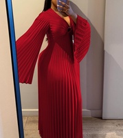 Vestido de Noche Elegante para Mujer, Talla Grande, Sexy, con Cuello en V Profundo, Pliegues de Acordeón, Manga Larga, Corte Ajustado, Vestidos Largos para Damas