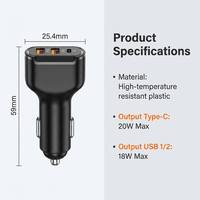 Cargador de Coche Multi-Dispositivo de 3 Puertos PD QC, Mini Enchufe Compacto de Carga Rápida para iPhone, Samsung, Teléfonos Android, Tabletas, Adaptador de Corriente