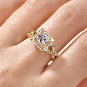 New Fashion Rhodium &amp; Gold Plated Delicate Geometric Design 1ct Princess&amp;Round Cut <strong>Cubic</strong> <strong>Zirconia</strong> <strong>Engagement</strong> <strong>Rings</strong> for Women - Product Image 5