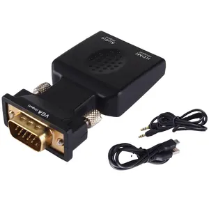 อะแดปเตอร์ปลั๊กแปลง VGA ตัวผู้เป็น HDMI ตัวเมียสายสัญญาณเอาต์พุตเสียงพอร์ตไฟขนาดเล็ก1080P