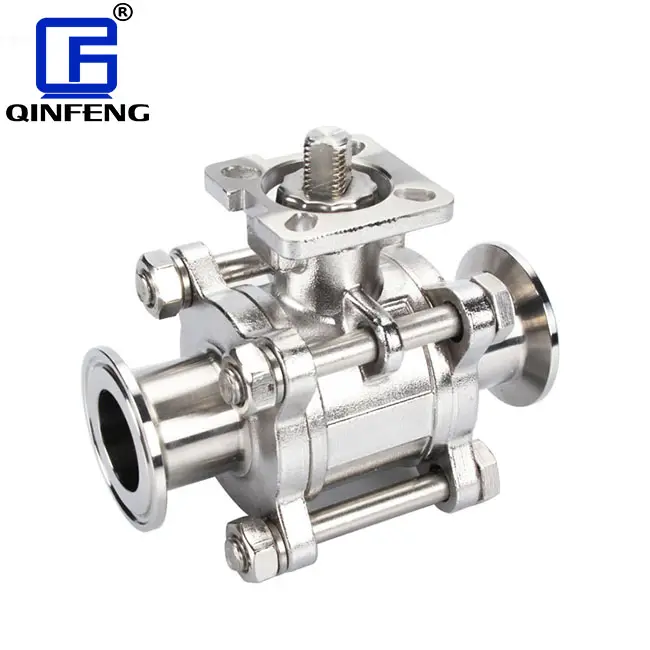 QINFENG SS316 Stainless Steel Cf8m Sanitary Low Platform Full Bore PTFE Seat Tri-Clamp End 3 PC Ball Valve For Food And Beverage