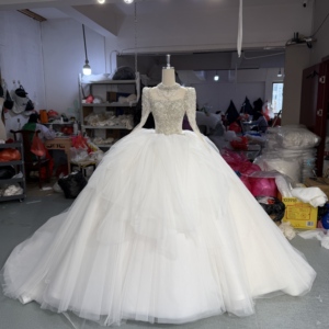 Lsoy043 Palace Style Long Sleeve Long Train Heavy Bright Diamond Starry Sky Dreamy Elegant Romantic <b>Wedding</b> Dress Jancember - Product Image 6
