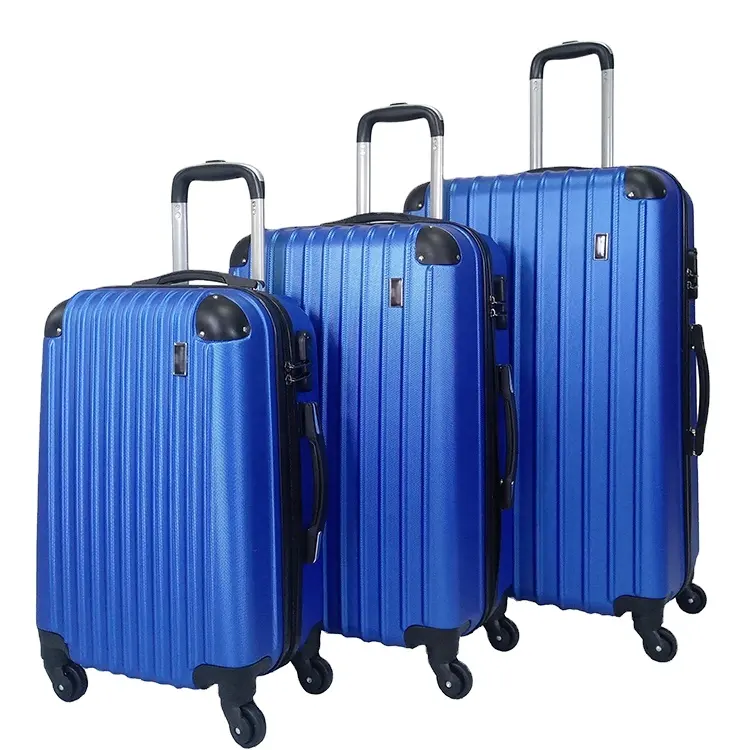 Alta qualidade 3 peça ABS material 4 rodas azul viagem trolley zipper mala de bagagem conjunto com fechaduras TSA