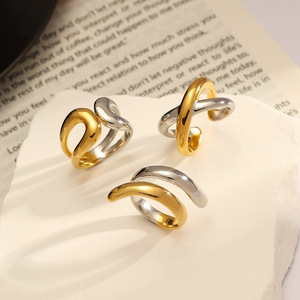 Stainless Steel <b>Ring</b> Geometric X-Shaped Double Band Women's Fashion Jewelry Gift - Product Image 1