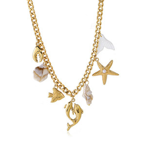 สร้อยคอจี้สไตล์ฮาวายสำหรับฤดูร้อน  ทำจากสแตนเลสสตีล 316L ชุบทอง 14k 18k PVD  รูปเปลือกหอย สำหรับผู้หญิง - Product Image 3