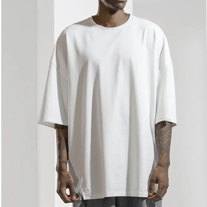 Artı boyutu ucuz fiyat 200gsm beyaz pamuk tshirt yarım kollu yan yarma boy tshirt boş erkek jersey tişörtleri