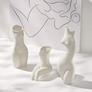 2021 ручная работа скандинавский Белый Абстрактный минималистичный домашний Декор Аксессуары Керамическая Женская ваза для цветов