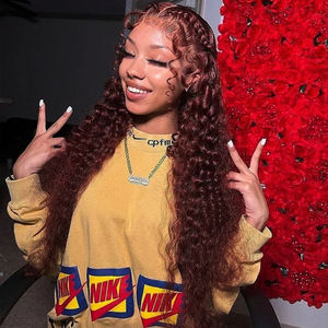 33 # <span class=keywords><strong>auburn</strong></span> brun rouge <span class=keywords><strong>couleur</strong></span> vague d'eau brute longue dentelle bouclés vendeurs de perruques de cheveux humains suisse HD 13x4 dentelle frontale fermeture perruques - Product Image 1