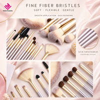 12Pcs Set Kuas Makeup Portabel Bulu Sintetis Lembut Alat Kosmetik Gagang Kayu Kantong Perjalanan Kulit PU Beige untuk Wajah dan Mata