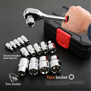 E Type Socket Set 1/2 In Chrome Vanadium Steel Spline Impact Socket Tool Case Auto Repair - Product Image 3
