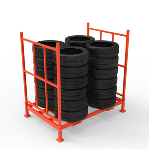 Tùy chỉnh <span class=keywords><strong>3</strong></span> lớp có thể gập lại xe tải lốp lưu trữ giá Heavy Duty kim loại xếp chồng bánh xe lốp giá lốp kệ cho kho - Product Image 2