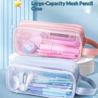 Trousse à crayons transparente double couche grande capacité en maille, de haute qualité, pour l'école, le bureau, les étudiants, boîte à papeterie universelle, sac d'examen