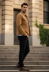Men's Goat Casual <b>Suede</b> Vintage Winter <b>Jacket</b> with Pockets Wholesale OEM Service Windproof Fashion Outerwear - Product Image 3