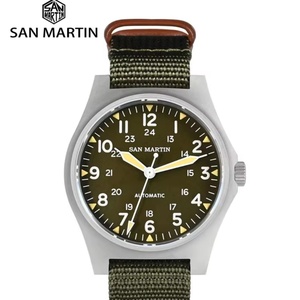 San Martin SN0137 <b>Pilot</b> Watch 38mm NH35 Retro Automatic Mechanical Wristwatch Bead Blasted <b>Case</b> Waterproof 100m - Product Image 1