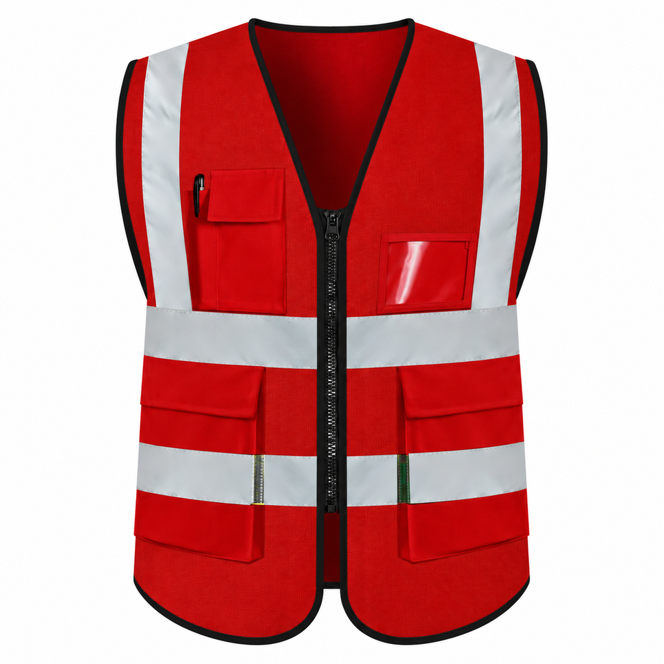 Work Safety Vest Featuring Fluorescent Red and Reflective Tape for ...
