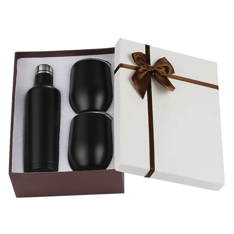 2024 New Arrivals Corporate Business Stainless Steel Thermoses Mug Gift Set Vaccum Flask Set Wine Tumbler 12oz Custom Logo 2 Lid