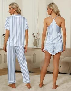 <span class=keywords><strong>Pigiama</strong></span> di Lusso in Raso di Seta per Donne, Set da Notte a 2 Pezzi <span class=keywords><strong>con</strong></span> Maniche Corte, Comodo Abbigliamento da Notte - Product Image 5