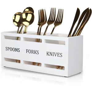White Rectangle Cutlery Organizer With Compartments For Spoons Forks Knives <b>Kitchen</b> Table <b>Storage</b> <b>Box</b> Standing Type - Product Image 1
