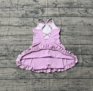 S0712 Vestido de Yoga Personalizado para Niña, Estampado Morado Claro, Sin Mangas, Verano, Conjunto de Baño al por Mayor - Product Image 2