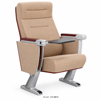Chaise d'auditorium moderne de haute qualité, siège de théâtre rembourré en tissu avec tablette d'écriture pliable, panneau arrière en bois