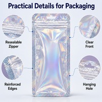 Tas Mylar transparan holografik cetak Digital kustom kemasan dapat digunakan kembali kunci ritsleting plastik mudah terurai
