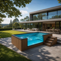 Piscine modulaire en conteneur maritime en fibre de verre avec fenêtre en verre transparent, terrasse en WPC, piscine hors sol pour hôtel de villières