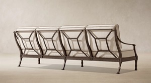 Custom Cast Aluminum Outdoor <b>Sofa</b> Set with Fire Pit Table, Vintage Patio Conversation Set, <b>Waterproof</b> Cushions for Garden - Product Image 3