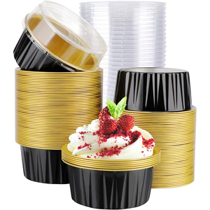 125ml Disposable Food-grade Black Gold Mini Aluminum Foil Muffin <b>Cupcake</b> <b>Baking</b> <b>Tray</b> with Plastic Lid - Product Image 1