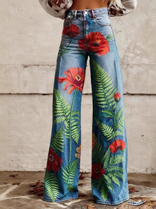 Jeans en denim droit à coupe régulière pour femmes européennes et américaines, best-seller 2025, <span class=keywords><strong>avec</strong></span> un motif floral 3D aux couleurs bonbon - Product Image 4