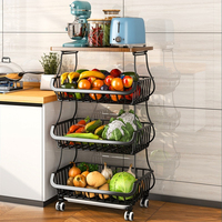 Chariot utilitaire à roulettes en acier au carbone robuste avec panier, étagère de rangement sur pied pour fruits et légumes, pour cuisine et garde-manger moderne