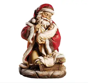 16 polegada resina alto papai noel com bebê jesus natividade estátua de feriado natal estatueta de escultura, cor completa
