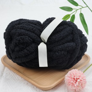 Dệt Kim Raffia ren Loopy Chenille màu tím đậm Chunky Crochet sợi OEM ODM giá bán buôn 4 ply mềm đen sợi - Product Image 5