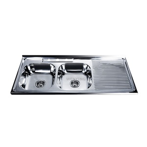 Fregadero de cocina de 120X50cm, doble cuenco, de acero inoxidable, Rectangular, moderno, WY-12050DB, Wenying, oem, Inset, 70/110mm - Product Image 1