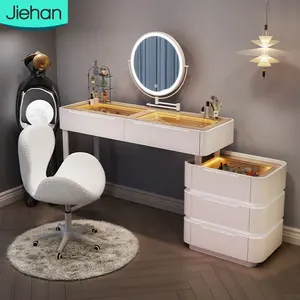 Женская Красивая Роскошная белая мебель, современный угловой косметический туалетный столик со светодиодным зеркалом и шкафом для спальни