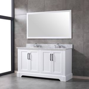 Meuble-lavabo de salle de bain de 60 pouces de fabrication vietnamienne, style transitionnel, avec comptoir en marbre blanc de Carrare - Product Image 5
