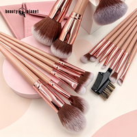 Ensemble de pinceaux de maquillage Beauty Planet Private Label, 15 pièces, fibres synthétiques de qualité supérieure, fond de teint rose et noir